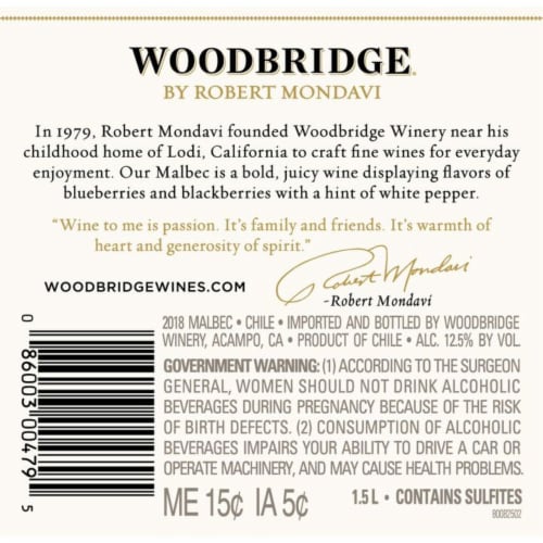Woodbridge® by Robert Mondavi Malbec Red Wine Perspective: bottom