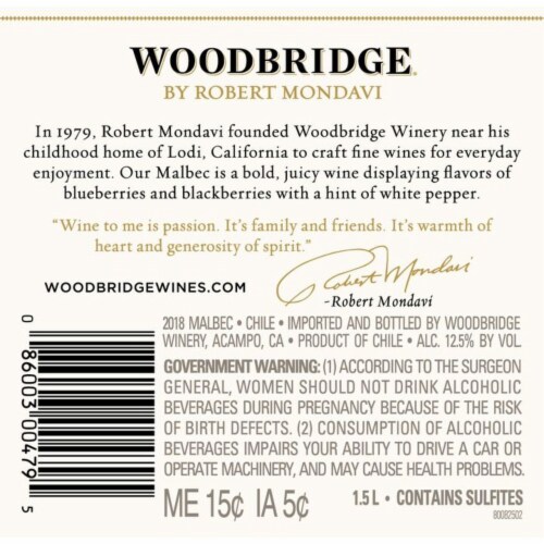 Woodbridge® by Robert Mondavi Malbec Red Wine Perspective: bottom