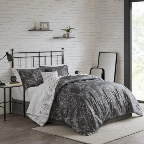 Madison Park Essentials Lilia 9 Piece Reversible Complete Bedding Set with Cotton Sheet King Perspective: bottom