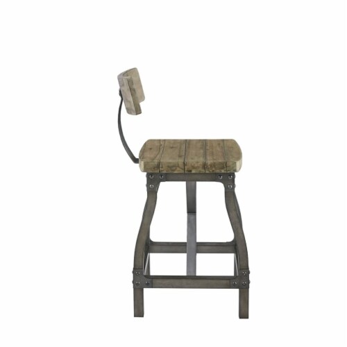 INK IVY Lancaster Oak and Silver Counter Stool with Back II104