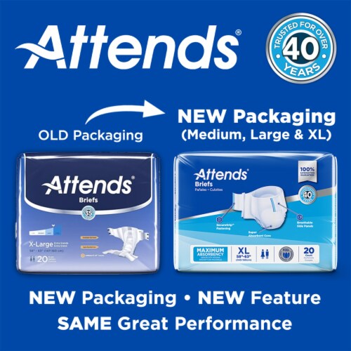 Attends Adult Incontinence Brief XL Heavy Absorbency Contoured, DDA40, Heavy to Severe, 20 Ct Perspective: bottom