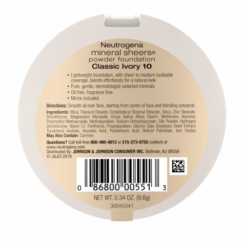 Neutrogena Mineral Sheers Compact Powder Foundation Fragrance-Free 10 Classic Ivory Perspective: bottom