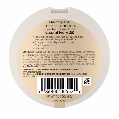 Neutrogena Mineral Sheers Compact Powder Foundation Fragrance-Free 20 Natural Ivory Perspective: bottom