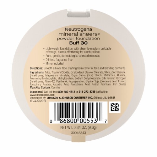 Neutrogena Mineral Sheers Compact Powder Foundation Lightweight & Oil-Free Fragrance-Free Buff 30 Perspective: bottom