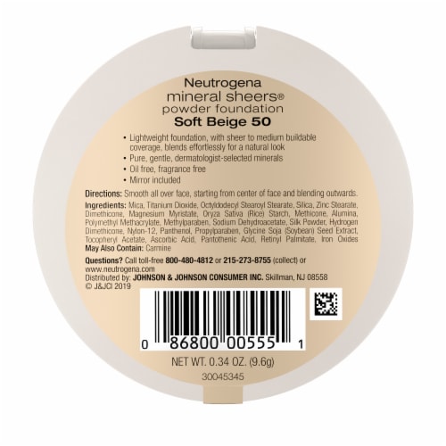 Neutrogena Mineral Sheers Compact Powder Foundation Fragrance-Free 50 Soft Beige Perspective: bottom