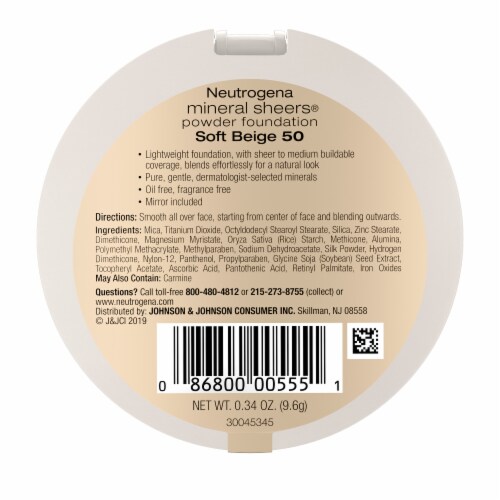 Neutrogena Mineral Sheers Compact Powder Foundation Fragrance-Free 50 Soft Beige Perspective: bottom