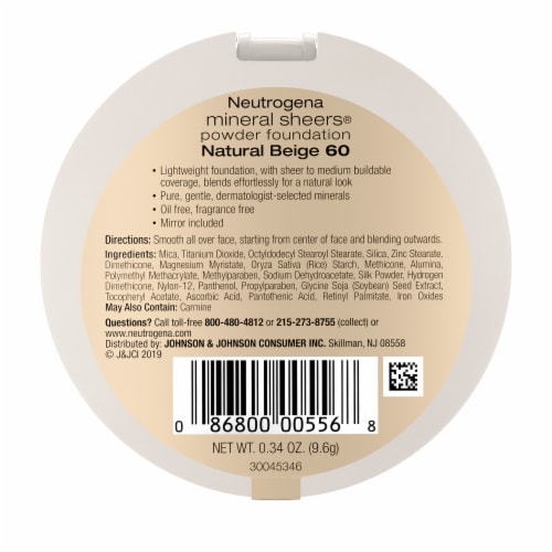 Neutrogena Mineral Sheers Compact Powder Foundation Oil-Free Fragrance-Free 60 Natural Beige Perspective: bottom