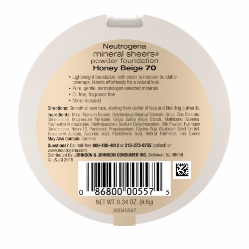 Neutrogena Mineral Sheers Compact Powder Foundation Lightweight & Oil-Free 70 Honey Beige Perspective: bottom