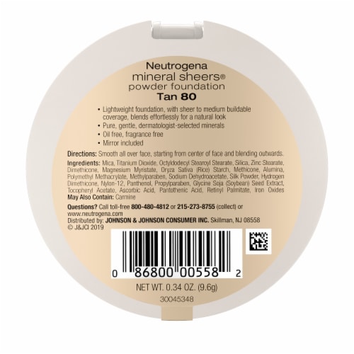 Neutrogena Mineral Sheers Compact Powder Foundation Lightweight & Oil-Free Tan 80 Perspective: bottom