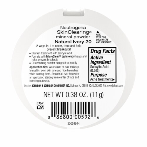 Neutrogena Skin Clearing Pressed Mineral Powder Compact for Acne Prone Skin Natural Ivory 20 Perspective: bottom