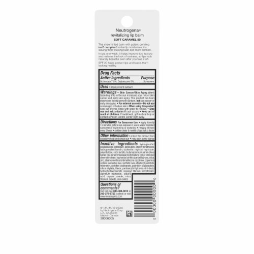 Neutrogena Revitalizing and Moisturizing Tinted Lip Balm with Broad Spectrum SPF 20 50 Soft Caramel Perspective: bottom