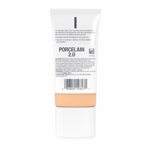 Neutrogena Clear Coverage Flawless Matte CC Cream, Full-Coverage Color Correcting Porcelain Perspective: bottom
