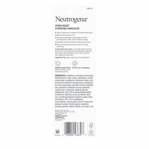 Neutrogena Hydro Boost Hydrating Concealer Stick for Dry Skin with Hyaluronic Acid 10 Fair Perspective: bottom