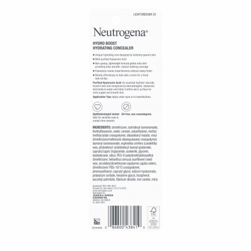 Neutrogena Hydro Boost Hydrating Concealer Stick for Dry Skin Lightweight Cover-Up 30 Light/Medium Perspective: bottom