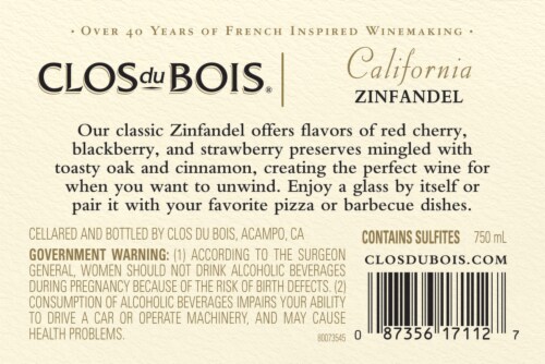 Clos du Bois Zinfandel Red Wine Perspective: bottom