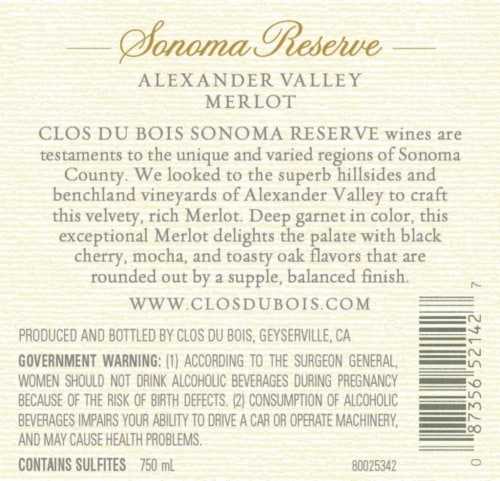 Clos du Bois Sonoma Reserve Merlot Red Wine Perspective: bottom