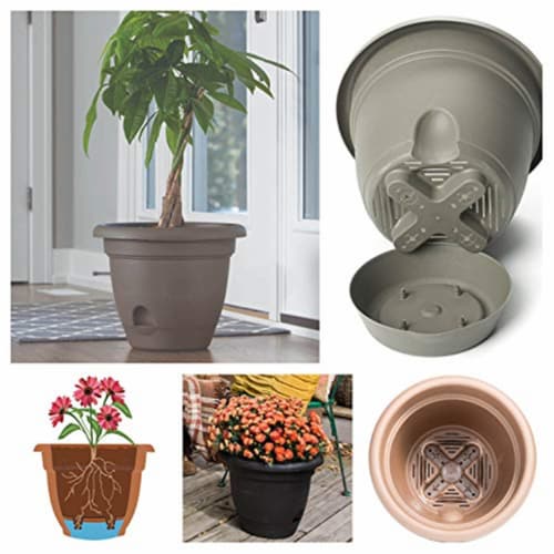 Bloem LP12908 12 in. Lucca Self Watering Planter with Saucer, Charcoal Perspective: bottom