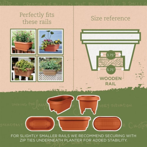 Fiskars 24 in. Clay Deck Rail Planter Perspective: bottom