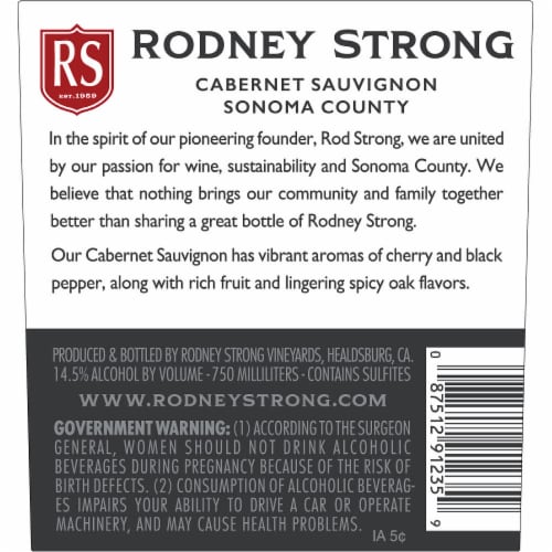 Rodney Strong Cabernet Sauvignon Red Wine Perspective: bottom