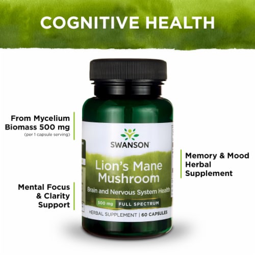 Swanson Lion's Mane Mushroom Support Brain & Nervous System 500mg ...