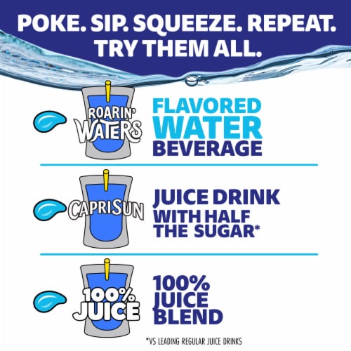 Capri Sun Roarin' Waters Fruit Punch Wave Flavored Water Kids Drink Pouches Perspective: bottom