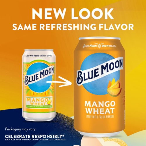 Blue Moon Mango Wheat Ale Fruity Craft Beer, 5.4% ABV, 6-pack, 12-oz. beer cans Perspective: bottom