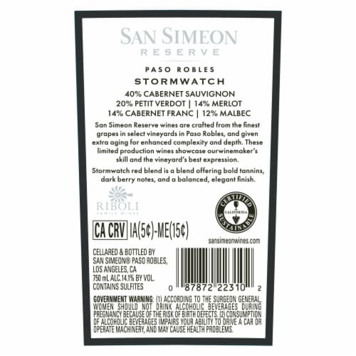 San Simeon Stormwatch Estate Reserve California Red Wine Perspective: bottom