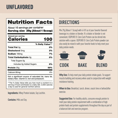 Isopure Zero Carb Unflavored Whey Isolate Protein Powder Perspective: bottom