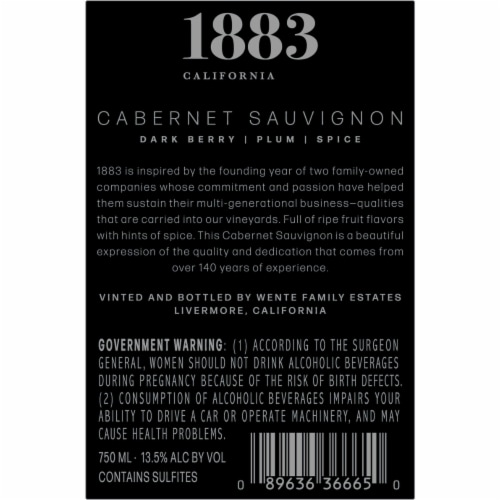 1883 by Wente Vineyards Cabernet Sauvignon California Red Wine Perspective: bottom