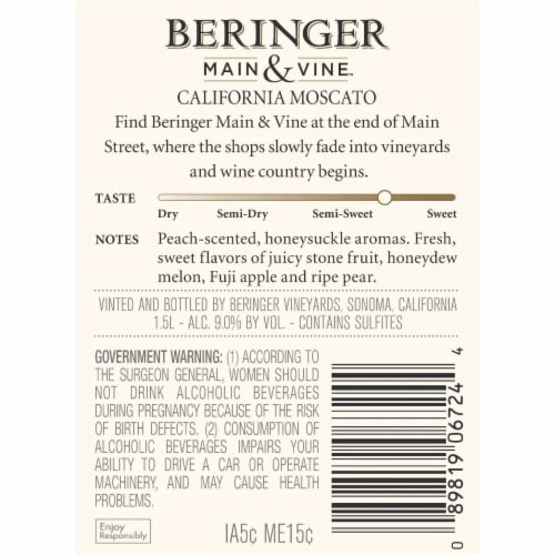 Beringer Main & Vine Moscato California White Wine Perspective: bottom