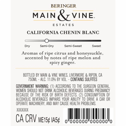 Beringer Main & Vine Chenin Blanc California White Wine Perspective: bottom