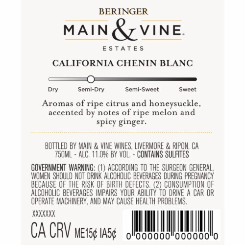 Beringer Main & Vine Chenin Blanc California White Wine Perspective: bottom