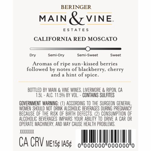 Beringer Main & Vine Red Moscato Wine Perspective: bottom