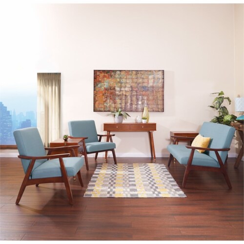Davis Chair in Klein Sea Blue Fabric with Medium Espresso Frame Perspective: bottom