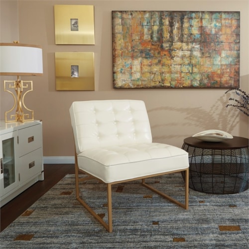 Anthony Chair in White Faux Leather with Coated Gold Frame Perspective: bottom