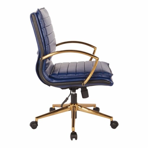 Mid-Back Faux Leather Chair with Gold Finish in Navy Faux Leather Perspective: bottom