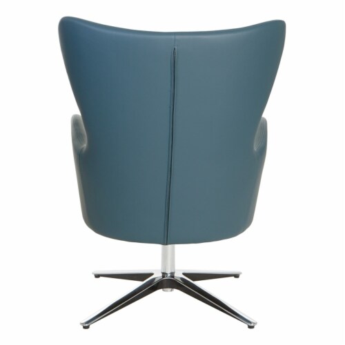 Wilma Swivel Armchair in Dillon Blue Faux Leather with 4 Star Aluminum Base Perspective: bottom