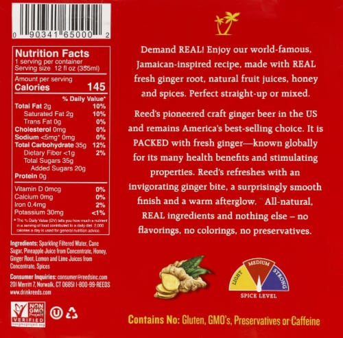 Reed's Non-Alcoholic Craft Extra Ginger Beer Cans Perspective: bottom