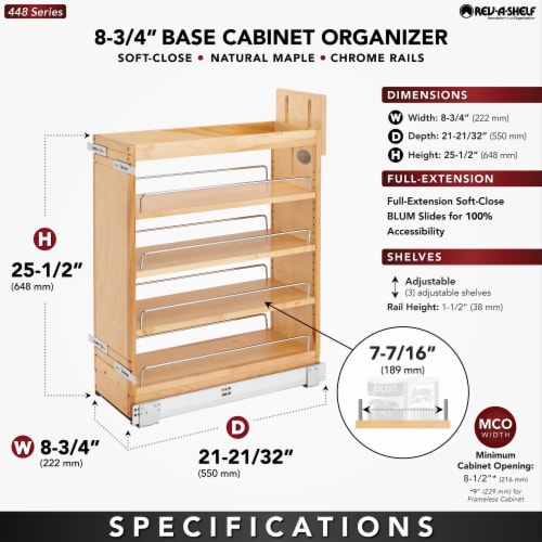 Rev-A-Shelf 448-BCSC-8C 8 Inch Base Pullout Soft Close Cabinet Storage Organizer Perspective: bottom