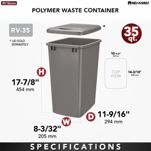 Rev-A-Shelf RV-35-52 35 Quart Replacement Trash Bin for Pull Out Waste Systems Perspective: bottom