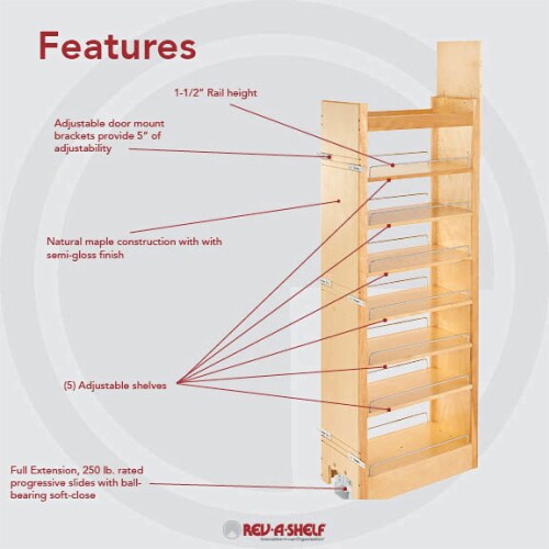 Rev-A-Shelf 5 Inch Width Wood Pull-Out Organizer with Adjustable