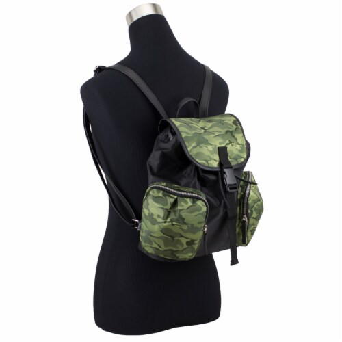 Bodhi Drawstring Flap Backpack - Green Camo Perspective: bottom