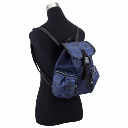 Bodhi Microfiber Fashion Drawstring Flap Backpack - Navy Camo Perspective: bottom