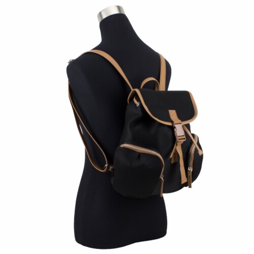Bodhi Drawstring Flap Backpack - Black Perspective: bottom