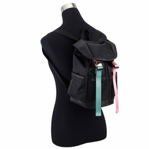 Bodhi Stella Nylon Fashion Drawstring Backpack - Black Perspective: bottom