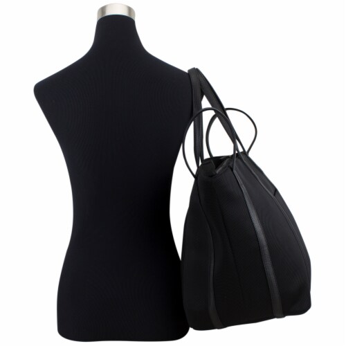 Bodhi Large Waffle Mesh Fashion Tote - Black Perspective: bottom