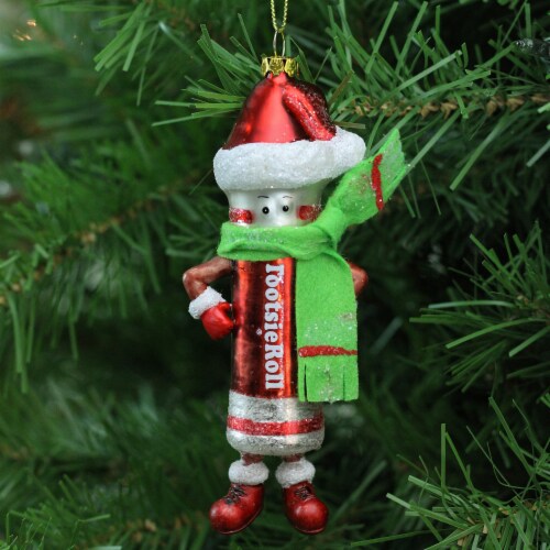 Northlight 6  Red and Green Tootsie Roll Chewy Chocolate Candy Glass Christmas Ornament Perspective: bottom