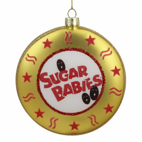 Northlight 4  Gold and Red Tootsie Roll Sugar Babies Caramel Candies Disc Christmas Ornament Perspective: bottom