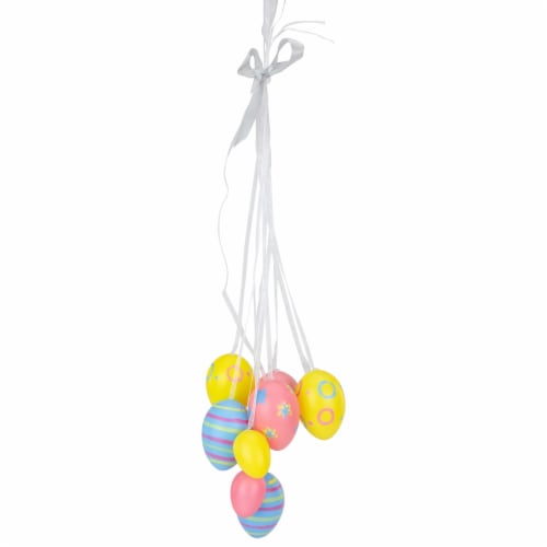 Northlight 15 Pastel Pink, Yellow and Blue Floral Striped Spring Easter Egg Cluster Hanging Perspective: bottom