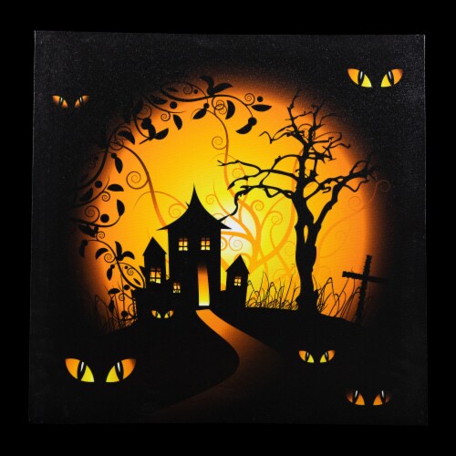 Northlight LED Lighted Spooky House Halloween Canvas Wall Art 19.75 x 19.75 Perspective: bottom
